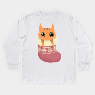 Kitty xmas stocking Kids Long Sleeve T-Shirt